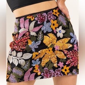 Flower Sequin Embroidered Mini Skirt